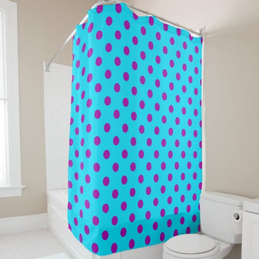 Rideaux De Douche Purple On Blue Polka Dots Pattern Design