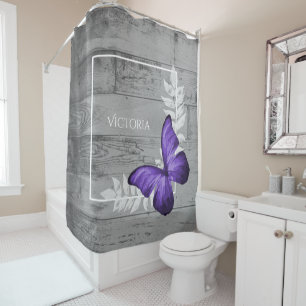 Rideaux De Douche Purple Papillon Rustique Personnalisé