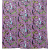 Rideaux De Douche Purple Peacock Exotic Turquoise Scroll Chinoiserie (Devant)