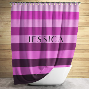 Rideaux De Douche Purple Pink Striped Pattern Personalized Name