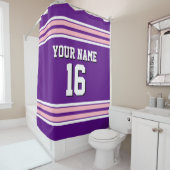Rideaux De Douche Purple rose blanc rayures sport Jersey (En situation)