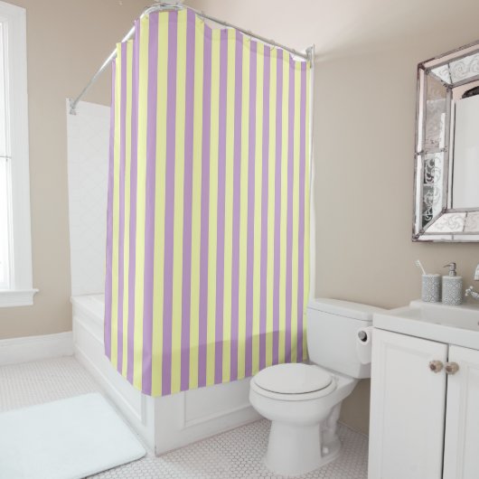Rideaux De Douche Purple Yellow Pastel Stripes Pattern Modern (En situation)