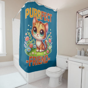 Rideaux De Douche Purrfect Friend pun Cute orange chat chaton dessin