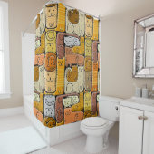 Rideaux De Douche Puzzle Funny Chats House sans joint (En situation)