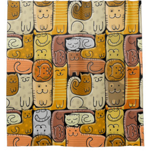 Rideaux De Douche Puzzle Funny Chats House sans joint
