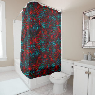 Rideaux De Douche Quadriculados riscados cor vermelho e azul claro.