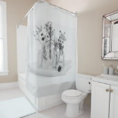 Rideaux De Douche Quatre Bouteilles Et Fleurs Blanches (En situation)