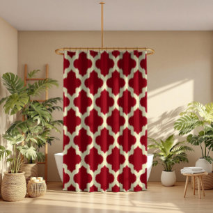 Rideaux De Douche Quatrefoil Beige Ikat Motif Bourgogne Arrière - pl