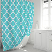 Rideaux De Douche Quatrefoil Marocain Turquoise et Blanc