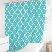 Rideaux De Douche Quatrefoil Marocain Turquoise et Blanc