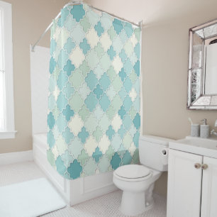 Rideaux De Douche Quatrefoil Motif en Pastel Turquoise et Seafoam Gr