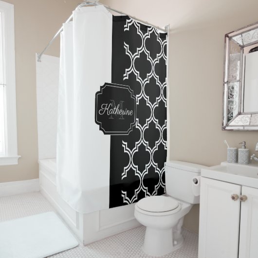 Rideaux De Douche Quatrefoil noir et blanc (En situation)