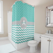 Rideaux De Douche Quatrefoil turquoise Grey Chevron (En situation)