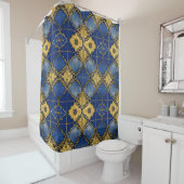 Rideaux De Douche Quatrefoils Motifs marocains Cobalt Blue Gold (En situation)