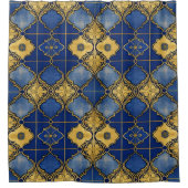 Rideaux De Douche Quatrefoils Motifs marocains Cobalt Blue Gold (Devant)