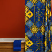Rideaux De Douche Quatrefoils Motifs marocains Cobalt Blue Gold