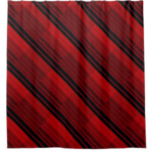 Rideaux De Douche Quilit en mosaïque géométrique rouge et noire