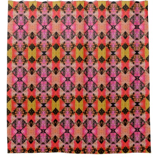 Rideaux De Douche Quilt Patch noir rose rétro Boho (Devant)