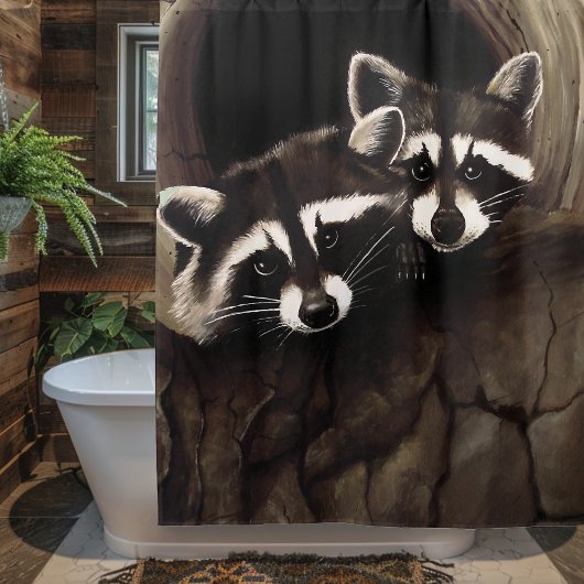 Rideaux De Douche Raccoons Brown Cute Tree