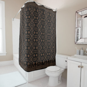 Rideaux De Douche Racines d'or : Elégance marocaine noire et tribale