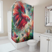Rideaux De Douche "Radiant Red and Green Betta Fish Elegant Art" (En situation)