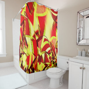 Rideaux De Douche Raies jaunes sur l'image rouge, floutée