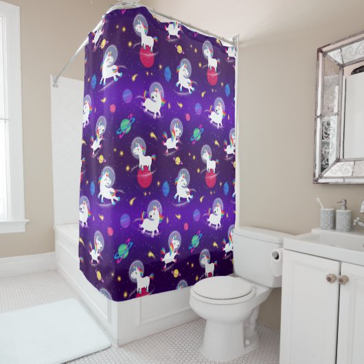 Rideaux De Douche Rainbow Unicorns In Space Purple Ombre (En situation)