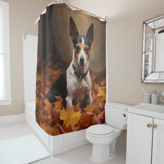 Rideaux De Douche Rat Terrier à l'automne Feuilles automne Inspire (En situation)