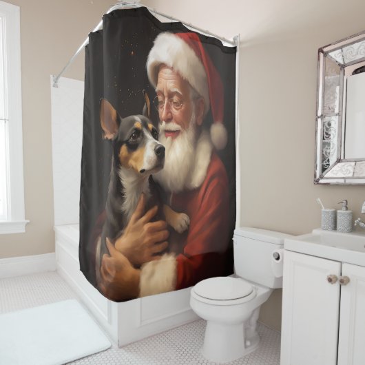Rideaux De Douche Rat Terrier Avec Noël Festif Du Père Noël (En situation)