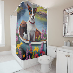 Rideaux De Douche Rat Terrier sur une pagaie : Une aventure panorami