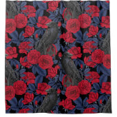 Rideaux De Douche Ravages et roses avec des feuilles bleu foncé (Devant)