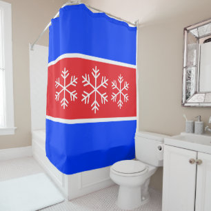 Rideaux De Douche Rayes Bleu Royal Rouge Clair Flocons de Neige Blan