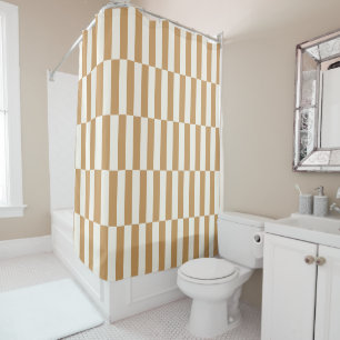 Rideaux De Douche Rayure de couleur personnalisée Damier Ochre du mi