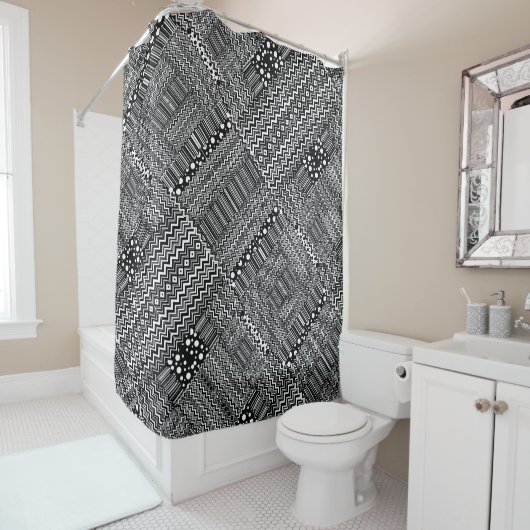 Rideaux De Douche Rayure pointillée ZigZag patchwork (En situation)
