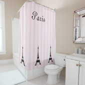 Rideaux De Douche Rayure rose chic de Paris et Tours Eiffel noirs (En situation)