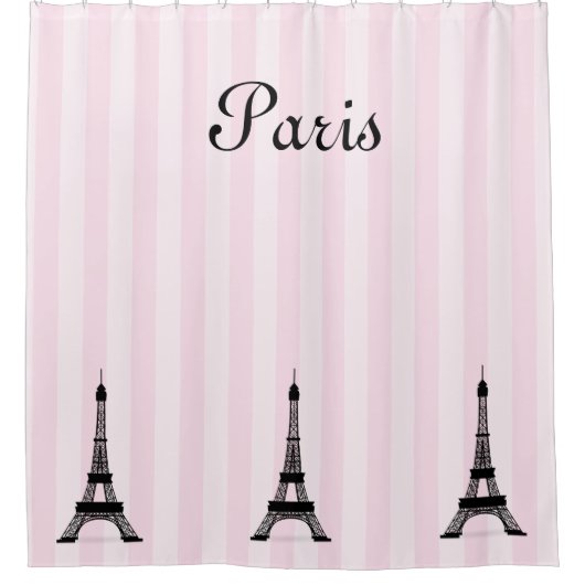 Rideaux De Douche Rayure rose chic de Paris et Tours Eiffel noirs (Devant)