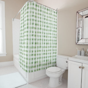 Rideaux De Douche Rayures à carreaux verts blancs