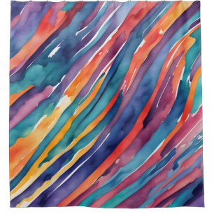 Rideaux De Douche Rayures Aquarelle Orange, Rose Bleu Vert Violet