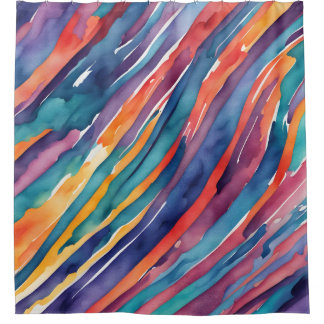 Rideaux De Douche Rayures Aquarelle Orange, Rose Bleu Vert Violet