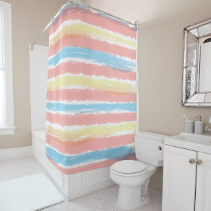 Rideaux De Douche Rayures aquarelles bleues roses jaunes blanches