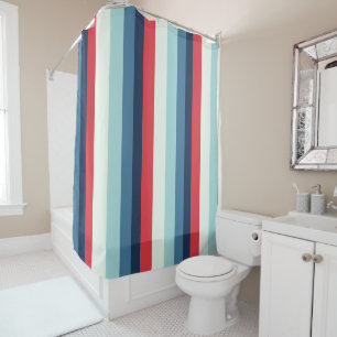 Rideaux De Douche Rayures Bleues Blanches et Rouges
