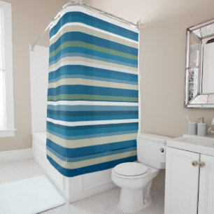 Rideaux De Douche Rayures bleues, blanches, vertes