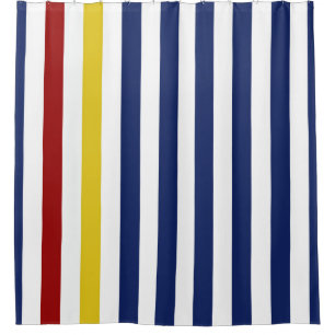 Rideaux De Douche Rayures bleues et blanches jaunes rouges