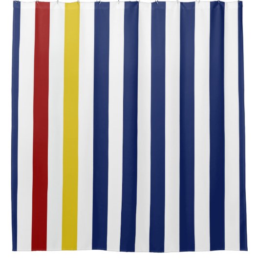 Rideaux De Douche Rayures bleues et blanches jaunes rouges (Devant)