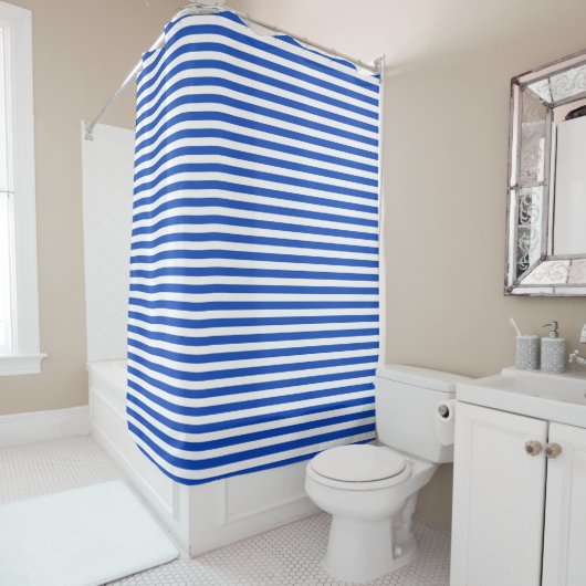 Rideaux De Douche Rayures bleues nautiques (En situation)