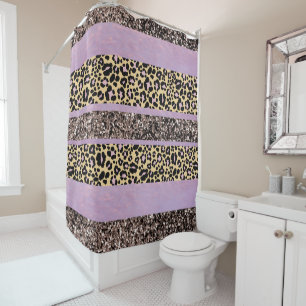 Rideaux De Douche Rayures de paillettes de léopard Glam 1