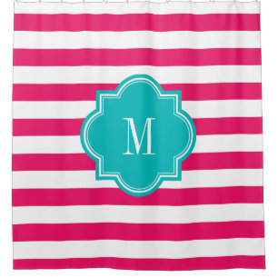 Rideaux De Douche Rayures de roses indien avec le monogramme