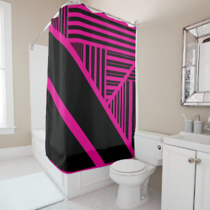 Rideaux De Douche Rayures de triangles en magenta et noir