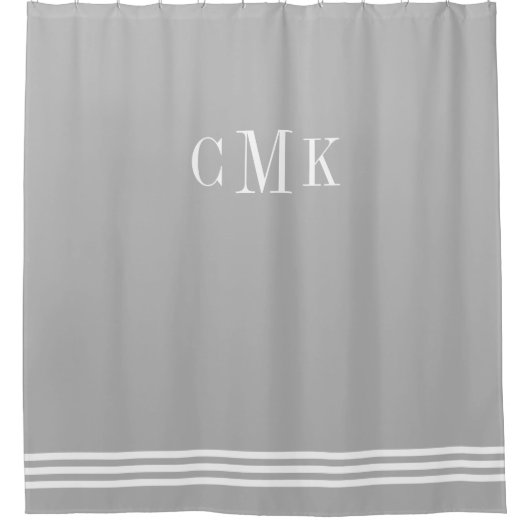 Rideaux De Douche Rayures et monogramme sophistiqués gris et blancs (Devant)