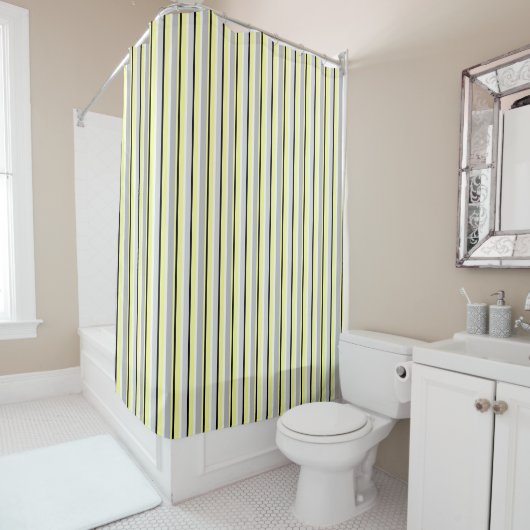 Rideaux De Douche Rayures grises et jaunes (En situation)